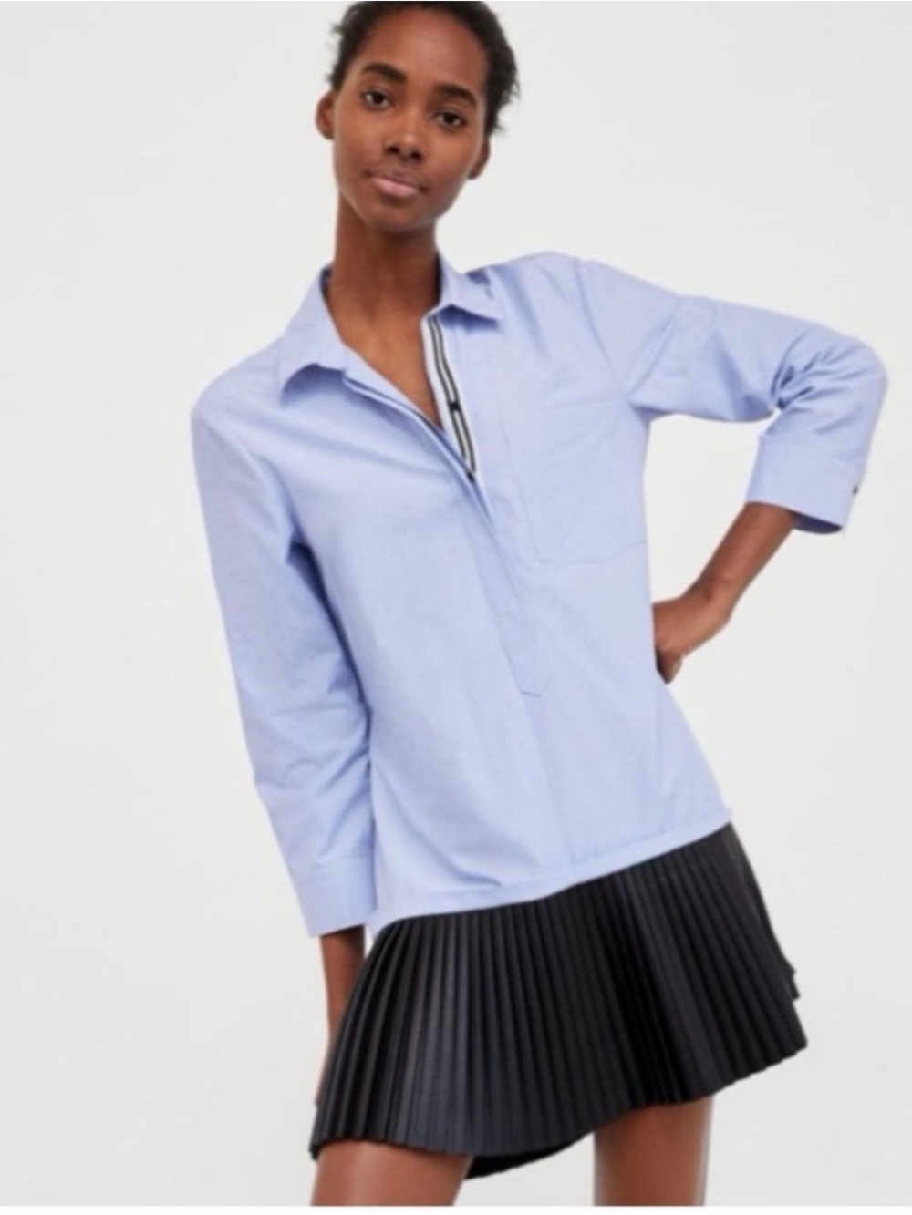 Zara Light Blue Popover Button-Down Shirt, size XL